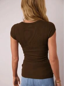 تيشرت للسيدات للربيع/الصيف ، بتصميم لموضوع الموسيقى في المهرجانات/الحفلات ، قمصان كاجوال بياقة على شكل حرف V ، أفضل لارتداء اليوم في الرياضة في الهواء الطلق والمناسبات اليومية - قهوة بني - مشاهدة 5