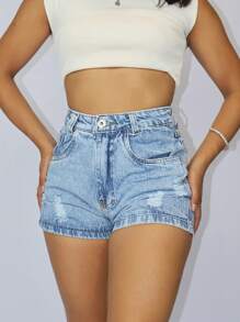 9049-2 Women's Denim Shorts With Rips - 9049# - Xem 1