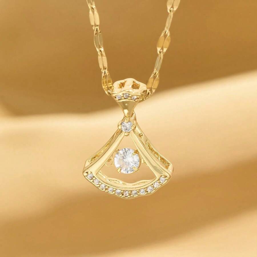 1 Peça Colar com Corrente Banhada a Ouro de Aço Inoxidável com Pingente de Zircônia Cúbica, Trevo da Sorte, Peixinho Dourado e Corações, para Mulheres, Meninas e Casais, Ideal para Uso Diário, Festas ou Festivais, Estilo Simples, da Moda e Retrô, Ins