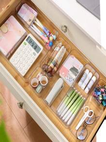 1Pc Clear Stackable Drawer Organizer Set, Plastic Desk Drawer Organizers, Transparent Storage Bins For Office, Makeup, Kitchen