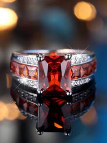 1pc Elegant & Cute Purple Zirconia Engagement Ring, Silver Women's Wedding Jewelry - Ring 2 - View 8