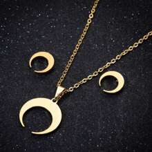 Set de 3 piezas de joyería de acero inoxidable dorado - Colgante geométrico con luna y media luna a juego, con collar y pendientes - Perfecto para usar de forma casual o en boda, joyería de boda
