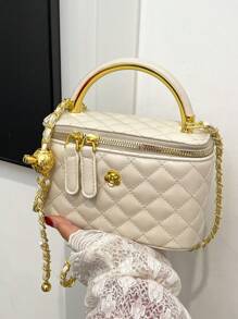 Mini Solid Color Rhombus Chain Strap Bucket Bag, Handheld & Crossbody