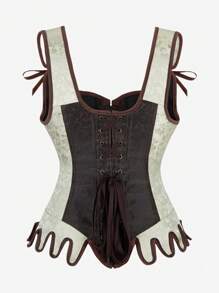 Gothic Punk Contrasting-Color Corset Bustier With Asymmetrical Octopus Hemline, Elaborate High-End Design For Cosplay, Party, Makeup Show