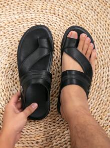 Men's Black Arabic-Style Comfortable Flip Flops - Black - View 1