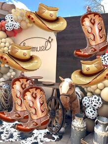 4/8pcs Western Theme Party Balloons, Including Brown Boots And Brown Hats Balloons, Suitable For Western Theme Birthday Party, Bachelor/Bachelorette Party Decorations, Farm Decor, Last Rodeo Single Party Decoration, Indoor/Outdoor Hanging Decor, Cowboy Party - Multicolor - View 6