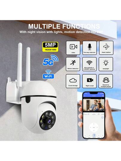 8MP/5MP 1080P HD, Dual 2.4G+5G/2.4G WiFi Optional, Outdoor/Indoor Security Camera, Wireless Surveillance PTZ Slimme Monitoring Camera Auto Tracking, Alarm, Night Vision, Floodlight AI Motion, 350° Horizontal 90° Vertical Rotation Home