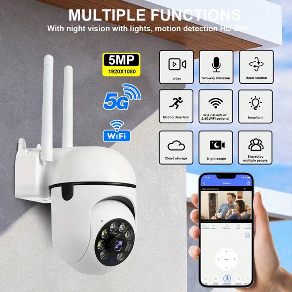 8MP/5MP 1080P HD, Dual-Band 2.4G+5G/2.4G WiFi Optional, Outdoor/Indoor Security Camera, Wireless WiFi Camera, Surveillance Camera, Camera, PTZ Camera, Smart Outdoor/Indoor PTZ Monitoring Camera With Auto Tracking, Alarm, Color Night Vision, Floodlight AI Motion, 350° Horizontal & 90° Vertical Rotation For Home