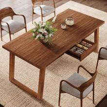 Tribesigns 55-Inch Dining Table With Storage Drawer For Dining Room, Rectangular Mid-Century Modern Dinner Kitchen Table With Solid Wood Legs For 4-6 People - Màu nâu óc chó - Xem 6