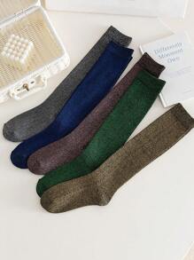 1 双女士过膝袜，多色闪亮金属线，舒适时尚大腿袜，适合春夏日常穿着