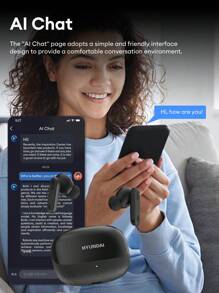 HYUNDAI TOUR-MAX7 AI Smart Bluetooth Headphones, Multilingual Smart Translator, Black Semiinear Earphones, Business Office Simultaneous Interpretation, Cross-Language Face-To-Face Communication Meeting Recording Assistant, High-Quality Sound, Long Battery Life, Wireless Earbuds - Black - View 7