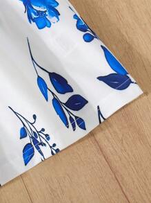 3pcs/Set Infant/Baby Girl Floral Print Camisole Dress + Solid Color Button Camisole Dress + Plaid Print Button Patchwork Camisole Dress - Blue - View 3