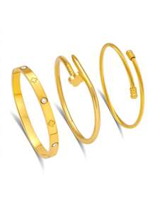 Fashionable European And American Clover Shaped Zirconia Stainless Steel Bracelet Set For Women, Suitable For Multiple Occasions, Stackable, Also As A Gift For Friends