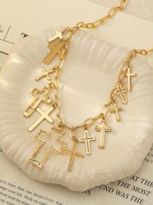 1 Pc Multi Cross Charm Necklace For Women Golden Color Cross Pendant Necklaces Jewelry - Gold - View 2