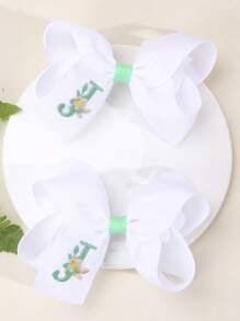 2 piezas Clips para el cabello con bordado floral lindo de 26 letras y lazo, accesorios para el cabello tipo pato para niñas, adecuados para decoración diaria - Multicolor - Ver 8