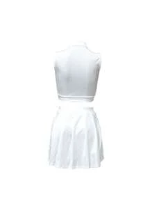 Fashion Women Sleeveless Round Neck Decorated Button Top And Shorts Suit, Sexy Commuter Set - White - View 3