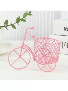 1 đồ trang trí xe ba bánh bằng kim loại màu hồng và trắng, có thể dùng làm giỏ đựng kẹo, hộp đựng mỹ phẩm, hộp quà kẹo cưới, đồ trang trí đám cưới sáng tạo - Hồng - Xem 2