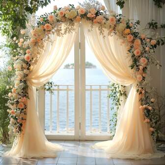Wedding Arch Drape Fabric, 1 Piece 28" X 19' Ivory Wedding Arch Drape Sheer Backdrop Curtain Wedding Arch Curtain Fabric For Wedding Ceremony Party Ceiling Decoration