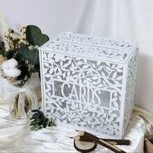 1 件优雅的白色木制婚礼卡盒，带有叶子和藤蔓设计 - 非常适合新娘送礼会、毕业典礼和派对装饰，包括用于安全礼品存储的盖子，新娘送礼会礼物 | 优雅的卡盒 | 精致的镂空，婚礼装饰生日生日装饰单身派对夏季海滩返校学校用品房间装饰