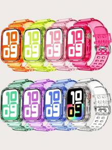 Pulseira transparente 2 em 1 com capa protetora compatível com Apple Watch 38/40/41/42/44/45 mm, pulseira de substituição protetora Jelly Sports compatível com Apple Watch 8/7/6/5/4/3/2/1/SE