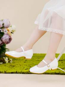 Elegant White Ruffled Edge Children High Heel Dress Shoes, Suitable For Weddings, Parties, Ceremonies In Spring/Summer - White - View 3