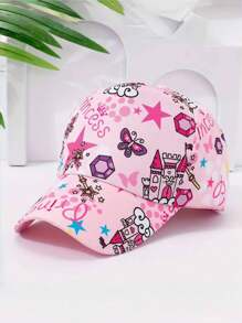 1pc Children's Princess Gemstone & Butterfly Print Cute Y2K Style Breathable Baseball Cap, Adjustable Outdoor Sports Visor Hat, Suitable For Daily Outfit And Holidays