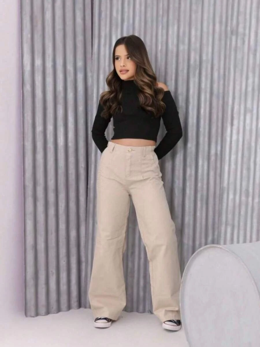 Calça Wide Leg Feminina 04 ao 16 Básica Escolar Infantil Juvenil Menina