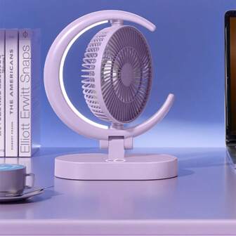 1 件夏季新款轻便 USB 台式风扇带灯，便携式迷你台式风扇，适用于家庭/办公室/汽车，紫色/绿色