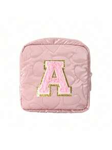 1 pieza Bolsa de almacenamiento portátil y linda, Bolsa de almacenamiento para toallas sanitarias bordada con la primera letra del alfabeto en color púrpura, de material de PU, impermeable, compacta y portátil, que satisface las necesidades de almacenamiento para viajes diarios, un buen regalo para entusiastas de los viajes y regalo familiar
