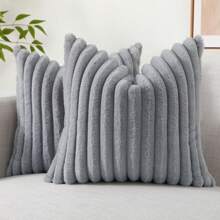 Fundas decorativas de cojín suaves y acogedoras de piel sintética a rayas, funda de cojín de terciopelo para sofá y sillón