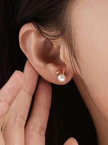 2 Pieces Of Simple Personalized Cute Playful Rabbit Faux Pearl Earrings Earrings Stud Female