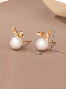 2 Pieces Of Simple Personalized Cute Playful Rabbit Faux Pearl Earrings Earrings Stud Female