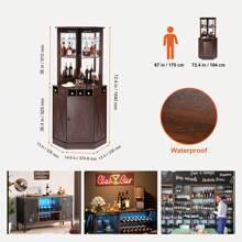 KFFKFF Corner Industrial Bar Cabinet, Wine Table For Liquor & Glasses, Sideboard Buffet Cabinet With Glass Holder, Freestanding Farmhouse Wood Coffee Bar Cabinet For Living Room, Home Bar, Black Walnut