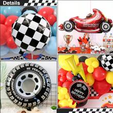 86pcs/Set Racing Car Theme Party Balloon Arch Kit, Red Yellow Black Balloons Arch Set, Sports Car Birthday Party Decor, Checkered Foil Balloons, Car Party Supplies