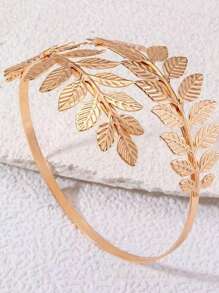 Leaf Bangle Bracelet, Adjustable Roman Bride Metallic Jewelry - Gold - View 4