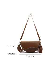 Classic Women's Retro Style Crossbody Bag, Fashion Versatile Solid Color Portable Adjustable Shoulder Strap Saddle Bag, Casual Minimalist Wide Strap Shoulder Bag, Suitable For Commuting, Shopping And Dating. - Coffee Brown - View 2