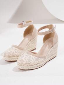 Women's Comfortable Non-Slip Strap Buckle Apricot Linen Rope Platform Wedge Sandals, Spring/Summer, Holiday - Apricot - View 5