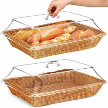 带亚克力盖的手工编织藤条面包篮，面包、水果、糖果食品储存篮，家居装饰面包篮，厨房配件储存工具，厨房装饰食品篮 - 彩色 - 查看 5