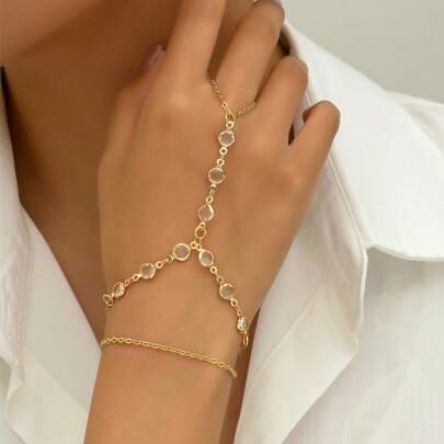 1 قطعة سوار أنيق مزدوج الطبقات مرصع بالراين للنساء بلون ذهبي متعدد الاستخدامات