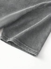 Áo thun ngắn tay cổ tròn tay ngắn dáng bất đối xứng Hemo Vintage đã qua xử lý giặt - Xám - Xem 3