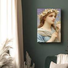 1pc Framed Canvas Wall Art Poster Modern Neoclassical Neutral A Woman Holding A Flower Wall Art For Living Room Bedroom Bathroom Kitchen Apartment Hotel, Artful Home Decoration - Framed, Vertical