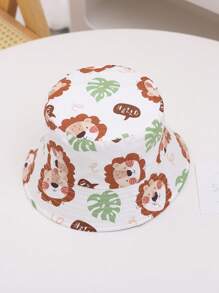 1pc Kids Cute Lion Print Bucket Hat, Cartoon Animal Pattern Sun Ion Hat, Outdoor/Camping, Spring/Summer - White - View 3