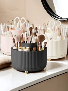 1pc Rotating Desktop Storage Box, Multifunctional Makeup Brush Holder, Large Capacity Storage Box, Fashion Design, Suitable For Home Office Dormitory