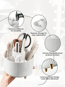 1pc Rotating Desktop Storage Box, Multifunctional Makeup Brush Holder, Large Capacity Storage Box, Fashion Design, Suitable For Home Office Dormitory