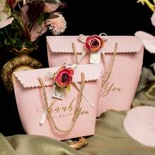 Set Of 5–Pink Wedding Gift Bags(Includes: Ribbon/Flower + Hand Strap + Gift Bag Box), 6.69*3.35*8.07in – Elegant Handbag For Bridal Shower, Party Favors, & Wedding Guest Gifts – Premium Quality, Reusable, Perfect For Bridesmaids & Guests, For Mother's Day, Bridesmaid Gifts, Graduation Gifts, Birthday Gifts, Wedding Gifts