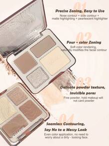 Paleta de contorno y iluminador de 4 colores - Maquillaje mate y con brillo para esculpir el rostro y lograr un brillo natural duradero y de fácil mezcla (se puede usar con un pincel)