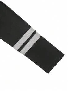 Striped Colorblock Print Long Sleeve Sports Suit, Sweatshirt And Sweatpants Set Black Spring - Black - View 7