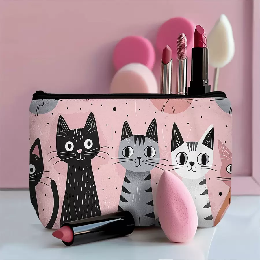 1 Túi đựng đồ trang điểm du lịch màu hồng - Túi đựng đồ trang điểm du lịch thiết kế hình mèo hồng đặc biệt - Túi đựng mỹ phẩm có khóa kéo nhẹ - Quà tặng hoàn hảo cho phù dâu, giáo viên và bạn bè - Nhiều màu - Xem 1