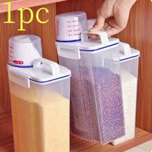 1pc 2.5L/1.5L Large Capacity Sealed Grain Storage Container With Measuring Cup, Moisture-Proof, Insect-Proof Cereal Dispenser, Made Of PP Material, No Battery Required, For Home & Caravan Kitchen