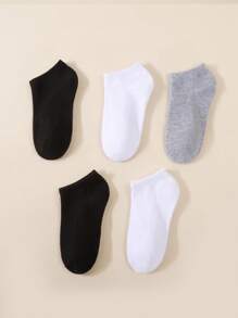 15 Pairs Black White Grey Solid Color Breathable Soft Children's Socks, All Season - Multicolor - View 5